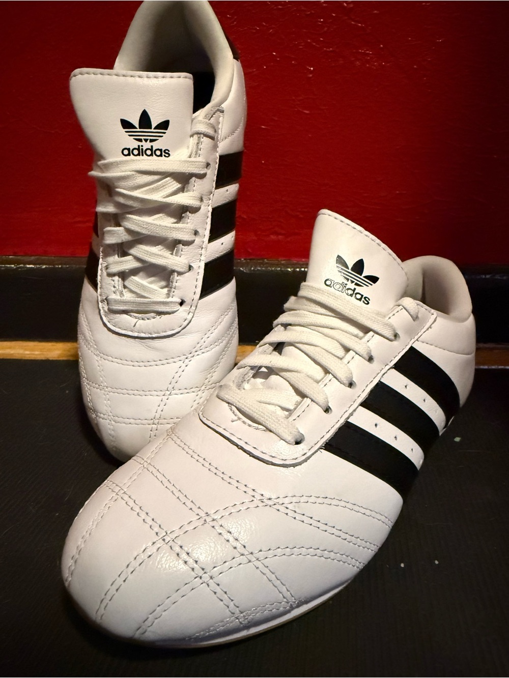123. adidas Woman’s White & Black Three-Stripe Sneakers
